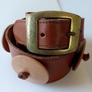 Catherine Dial EasleyArtsy Wide Leather Belt Small Brass‎ Wood Hippie Womens